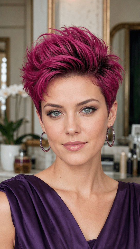 61 Stylish Textured Pixie Cuts to Try in 2026 Vivid Raspberry Magenta Hair