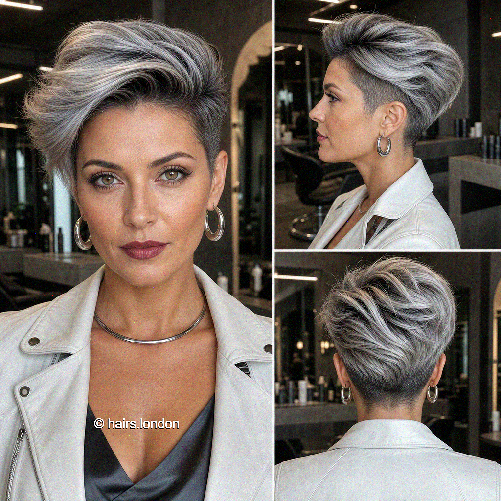 64 Stunning Long Pixie Cut Ideas Smoky Graphite Silver Hair