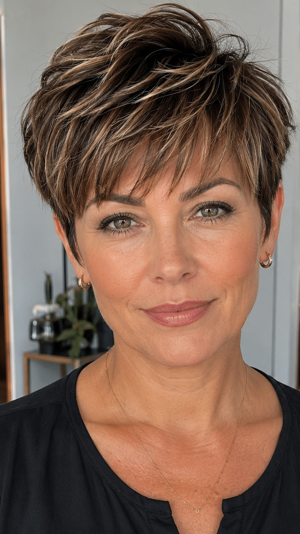 Toasted Mocha Highlight Pixie Hair
