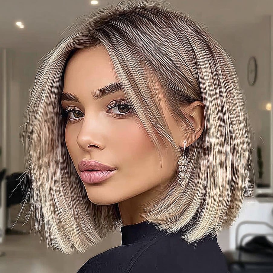 Ash Blonde Sleek Lob Hair