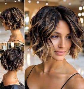 Caramel Balayage Wavy Bob Hair