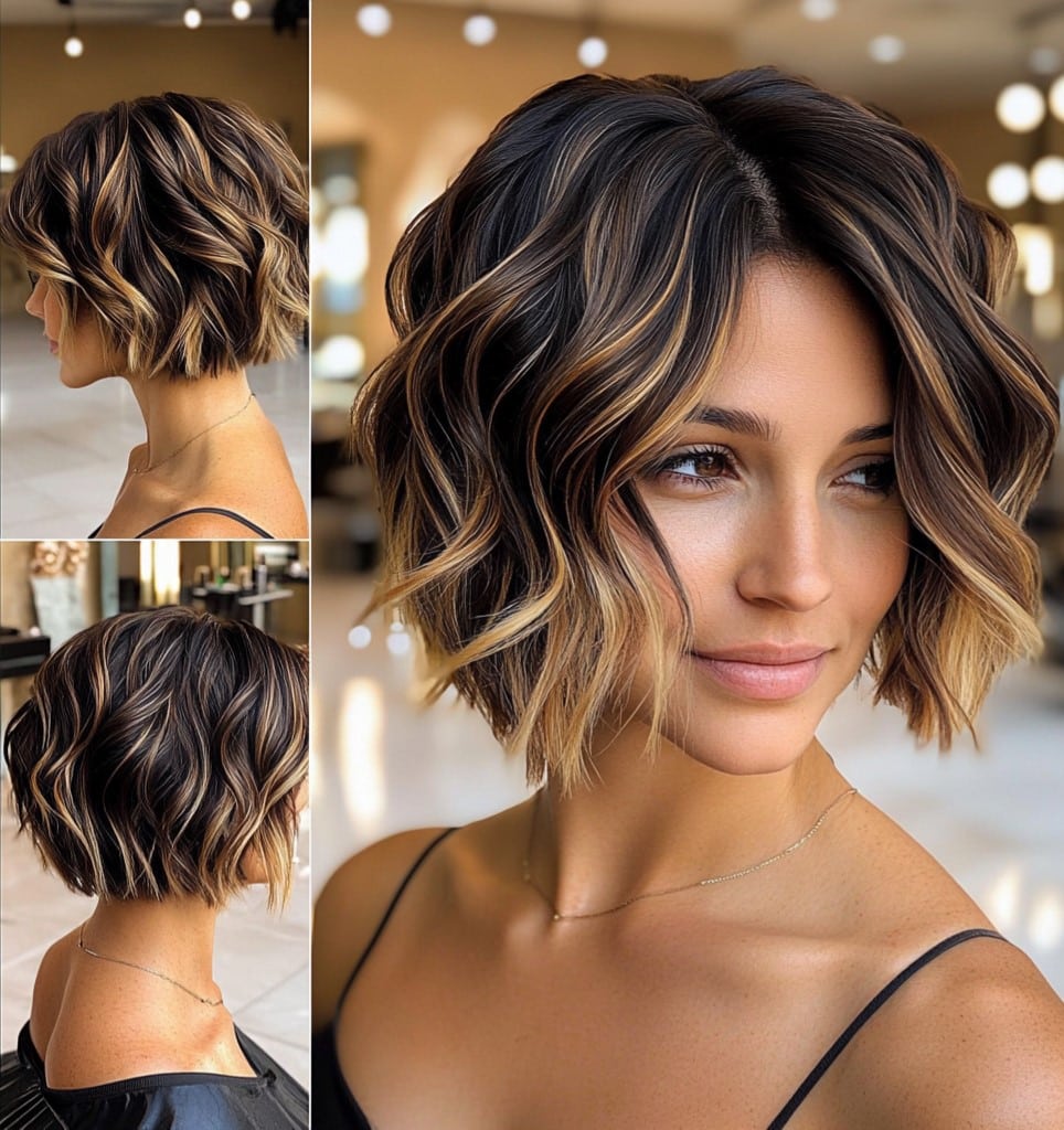 Caramel Balayage Wavy Bob Hair