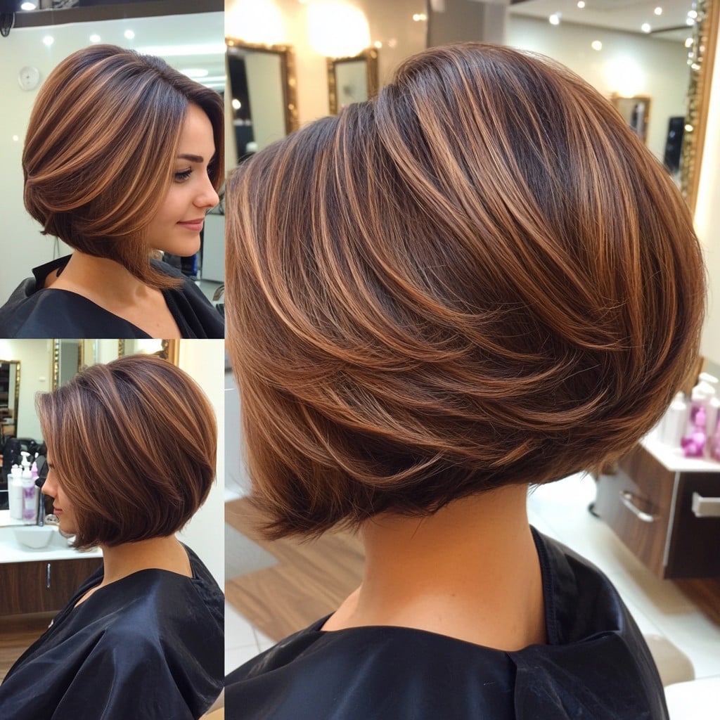 Caramel Balayage on Chocolate Brown Bob