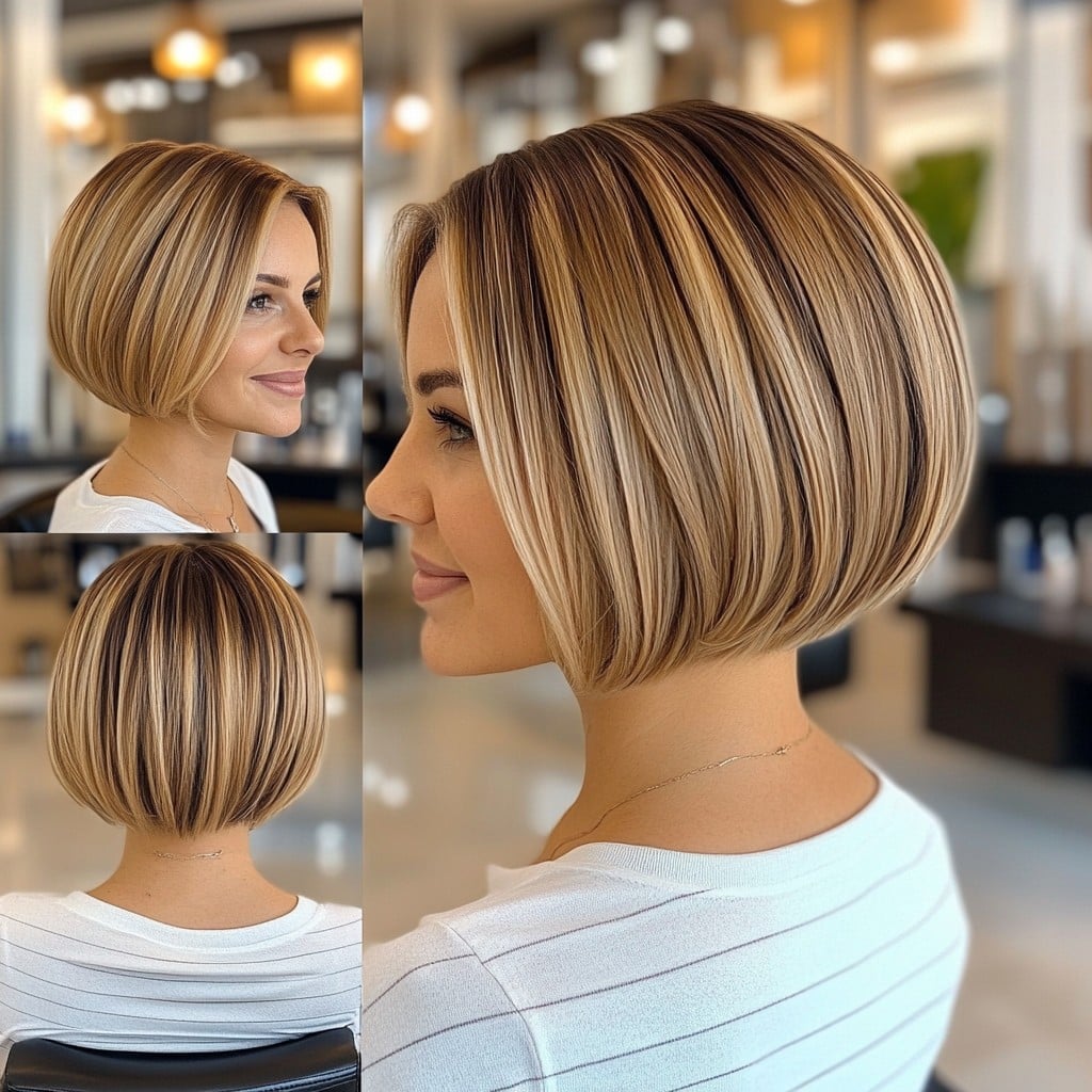 Caramel Blonde Highlights on a Graduated Bob