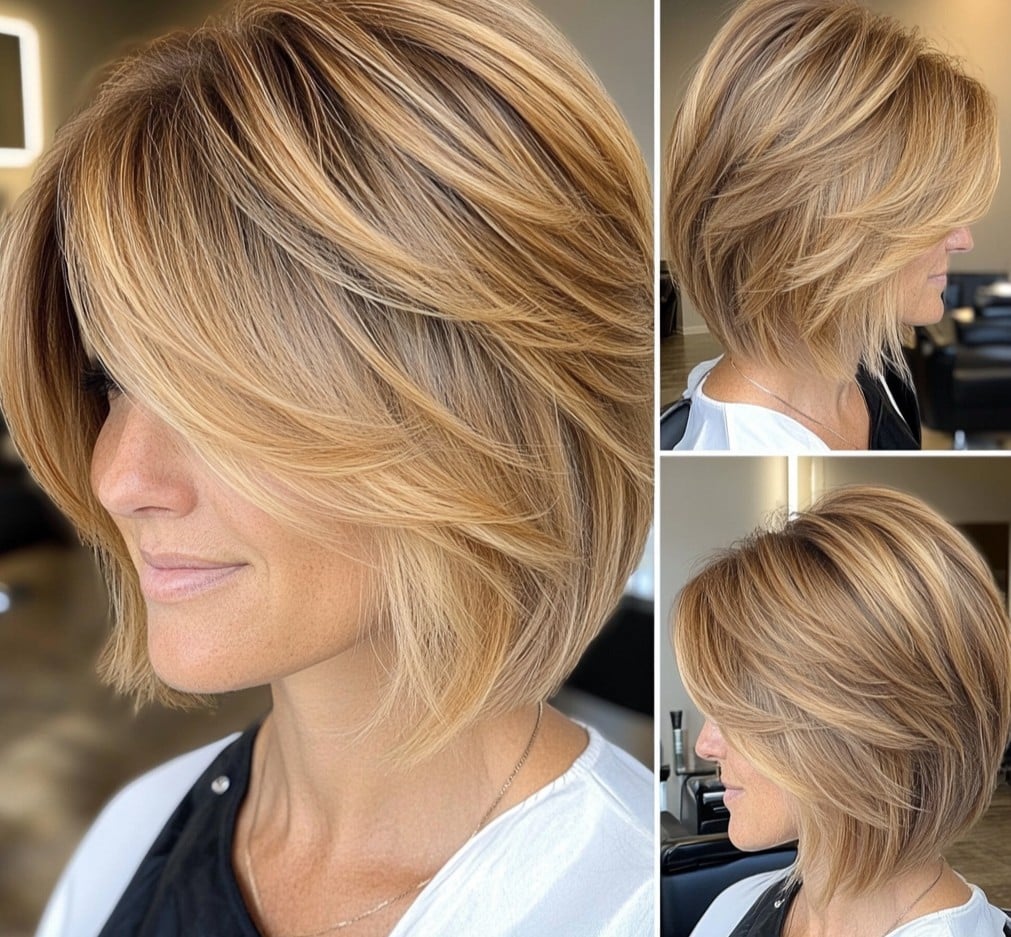 Caramel Blonde Layered Bob Hair