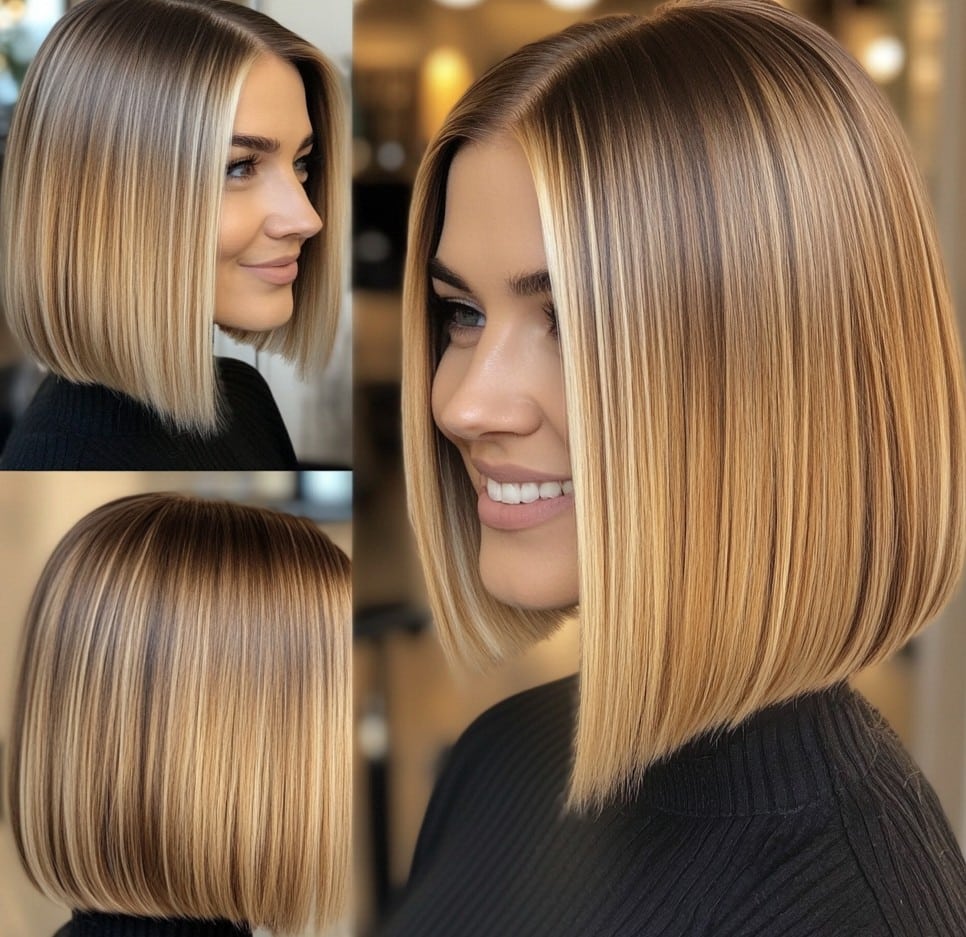 Caramel Blonde Sleek Bob Hair
