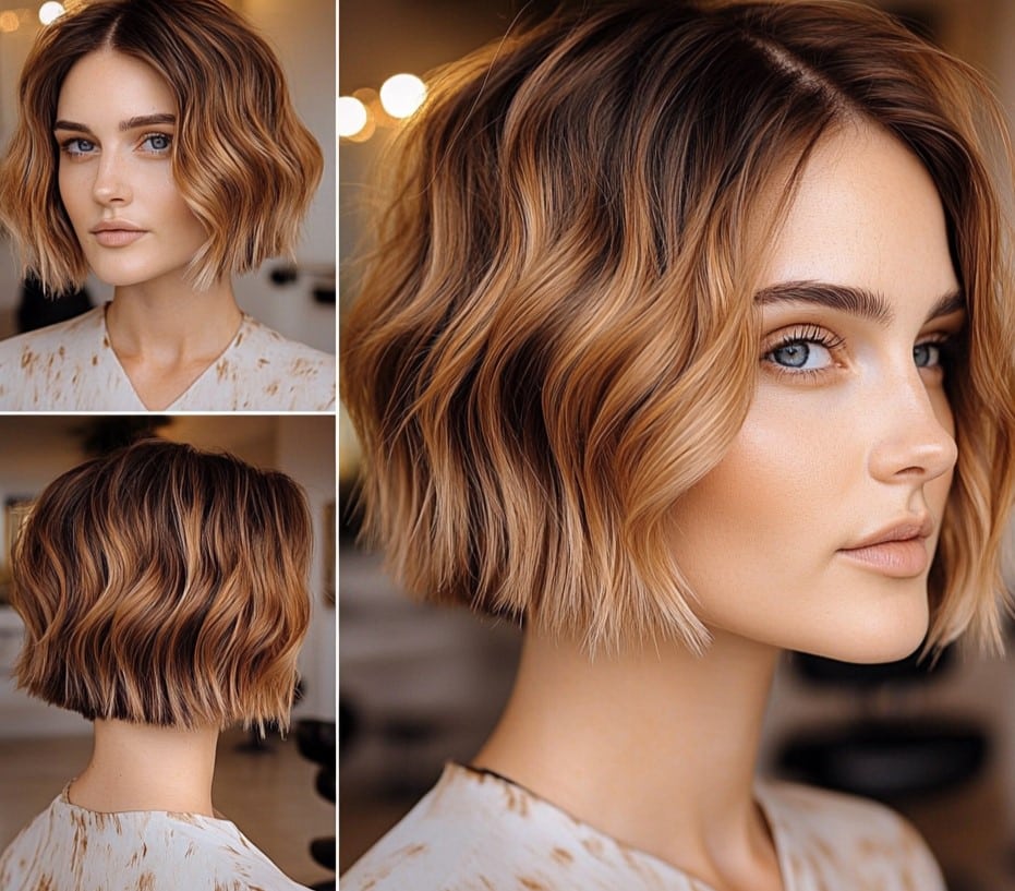 Caramel Blonde Wavy Bob