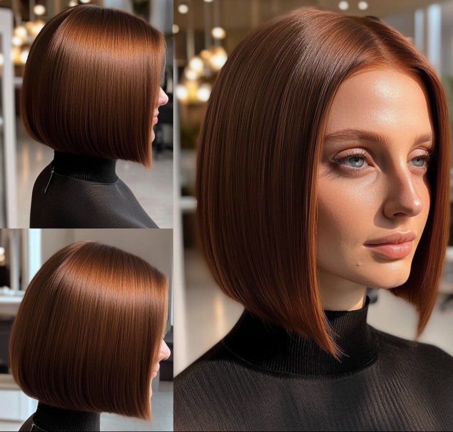 Chestnut Brown Sleek Bob Hair