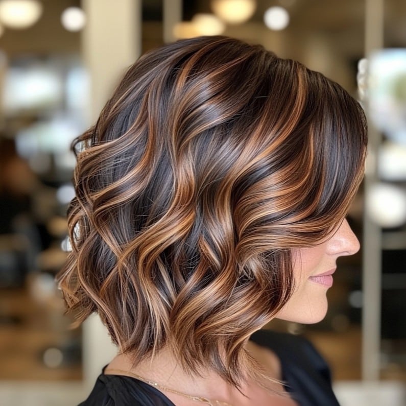 Chocolate Brown Bob with Caramel Highlights