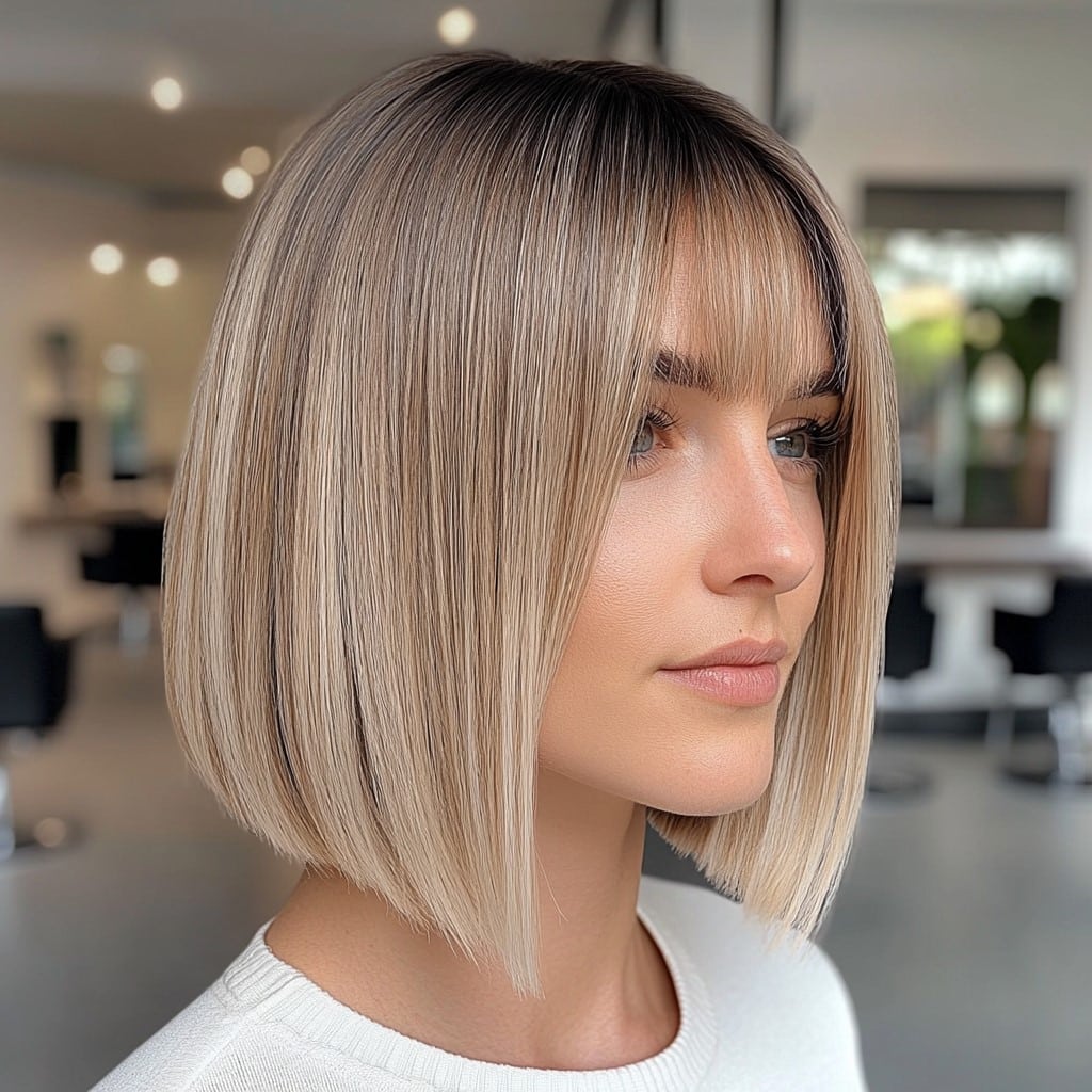 Cool Beige Blonde with a Polished Italian Bob