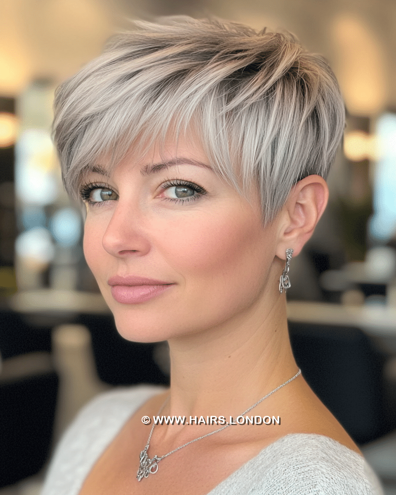 Cool Silver Gray Pixie Hair