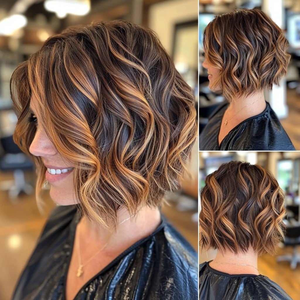 Copper Highlighted Wavy Bob Hair