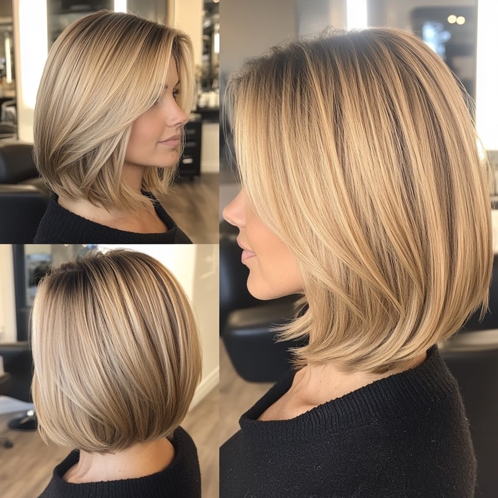 Creamy Beige Blonde Lob Hair