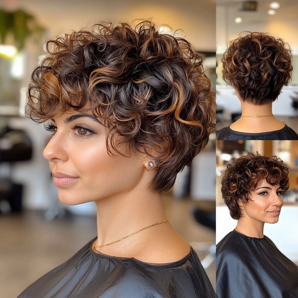 Curly Chocolate Brown Pixie Hair