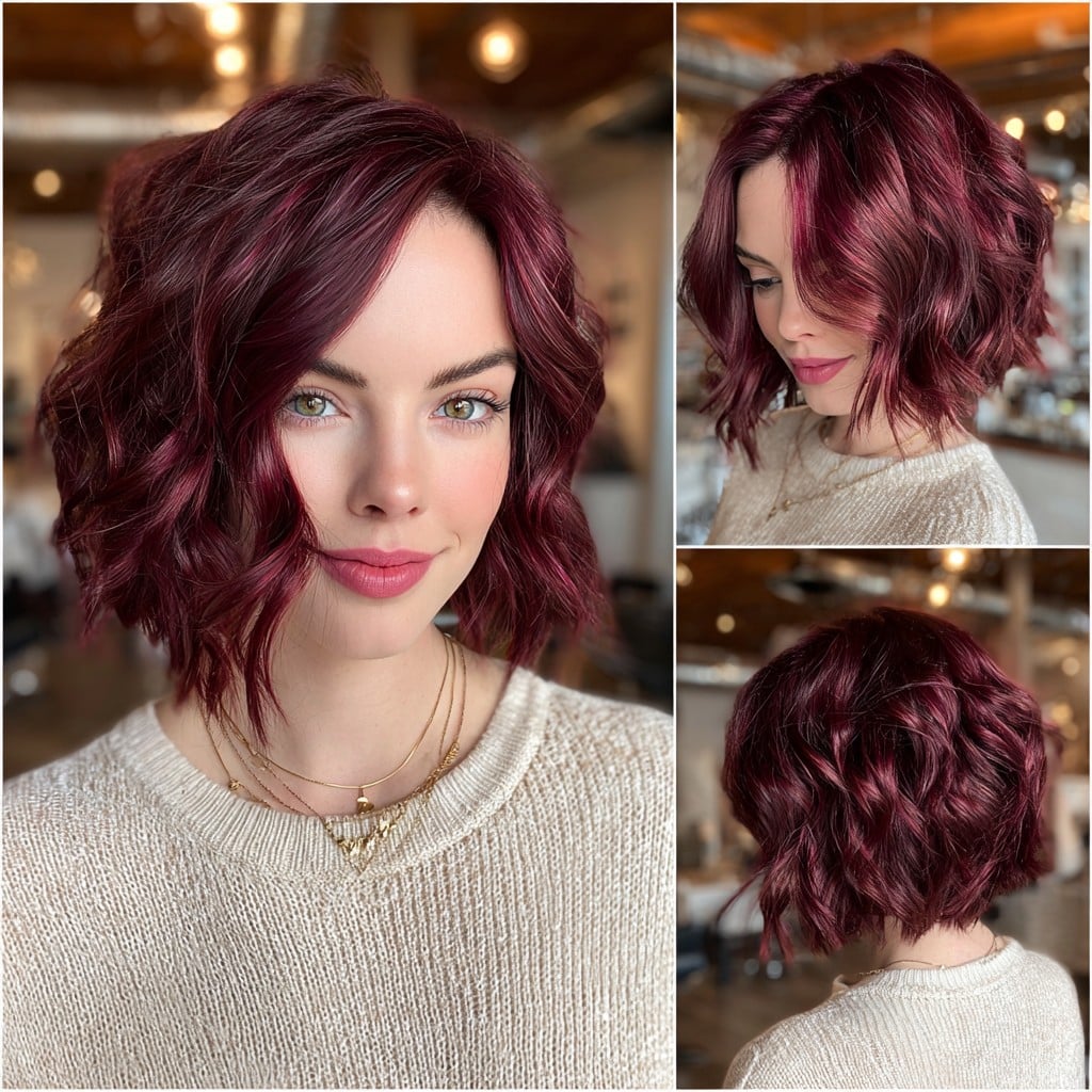 Deep Berry Choppy Bob Hair