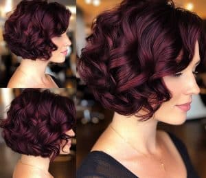 Deep Burgundy Curly Bob Hair