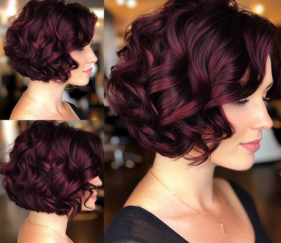 Deep Burgundy Curly Bob Hair