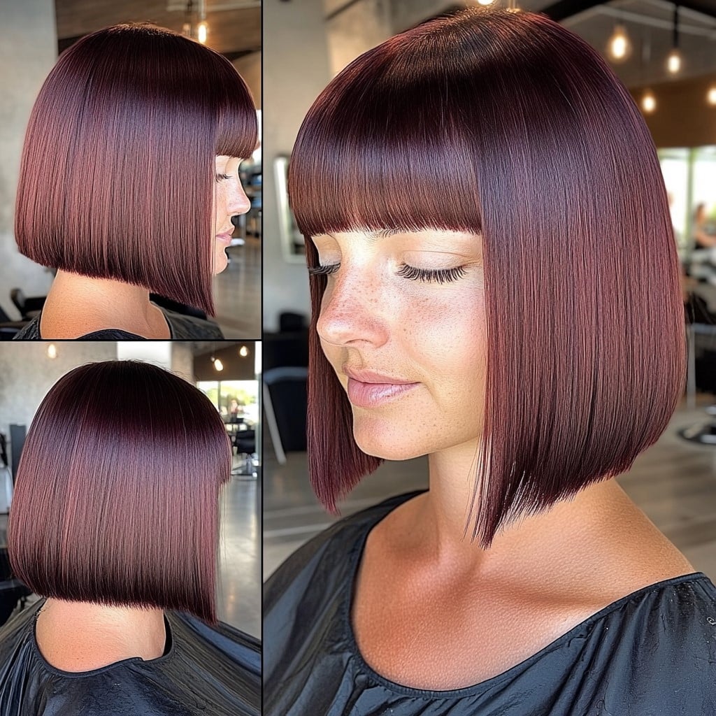 Deep Plum Blunt Bob Hair