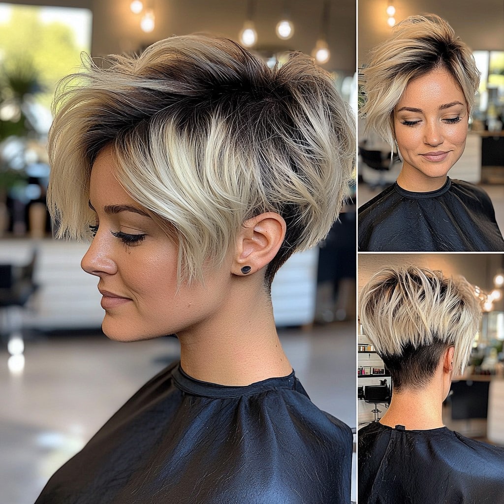Dimensional Blonde Undercut Pixie Bob
