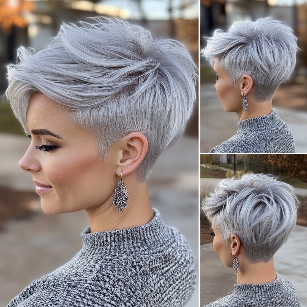 Edgy Silver Undercut Pixie