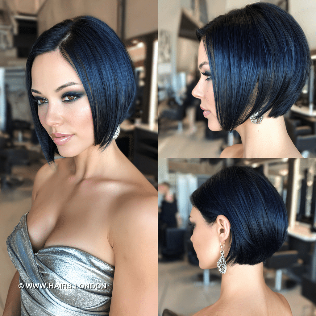 Deep Midnight Blue Black Bob Hair