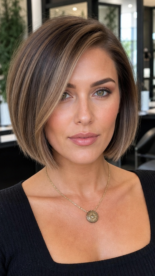 Explore 43 Sleek One-Length Bob Haircut Ideas with Styling Tips Mushroom Ash Brunette Hair