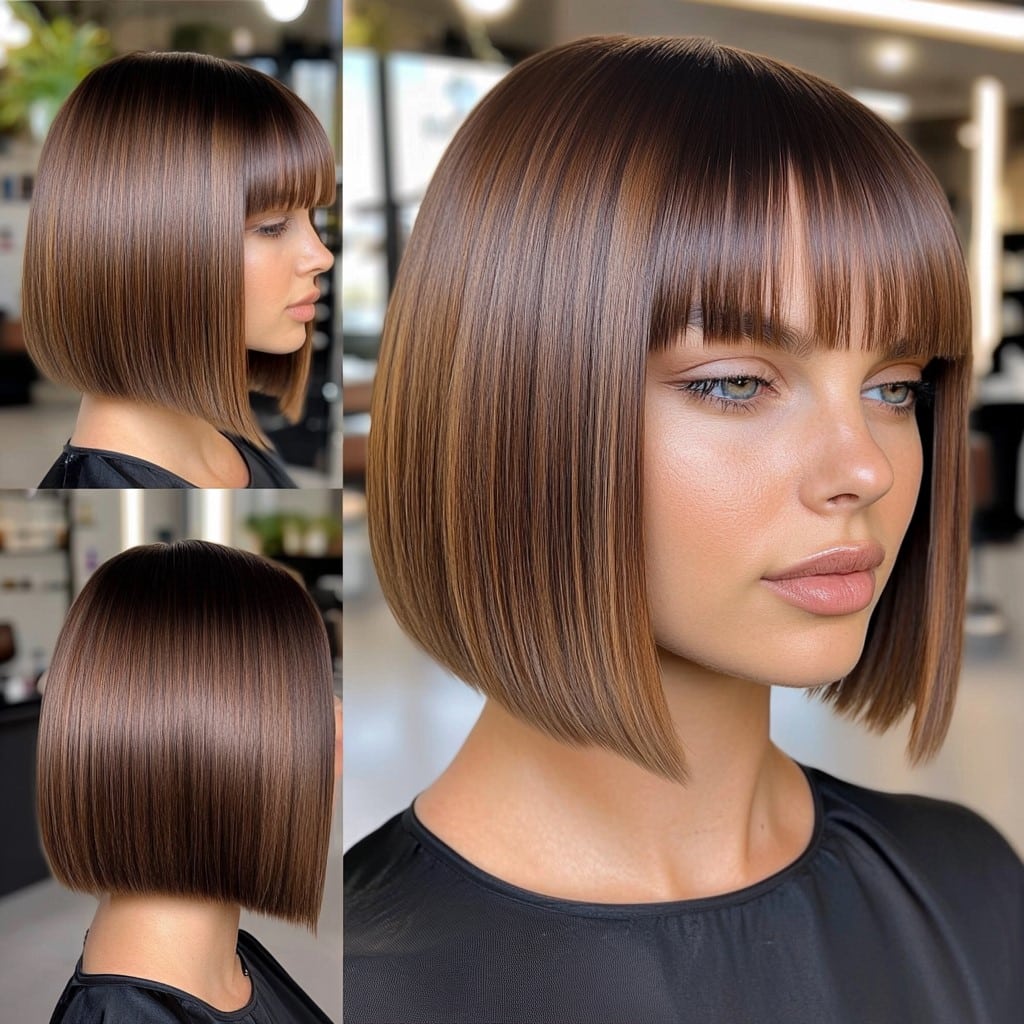 Glossy Chestnut Blunt Bob Hair