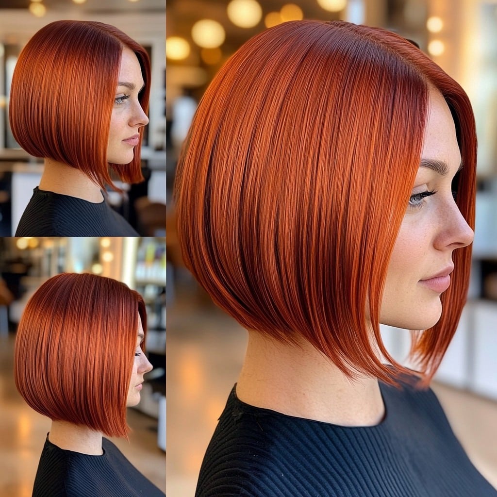 Glossy Copper Asymmetrical Bob