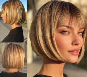 Golden Blonde Bob with Bangs Hair
