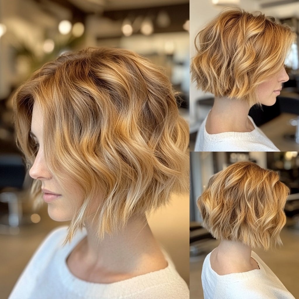 Golden Blonde Wavy Bob Hair