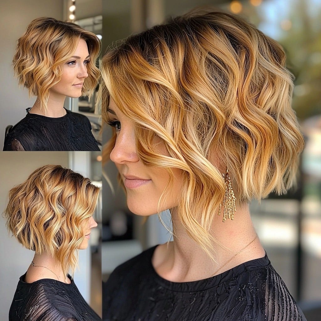 Golden Blonde Wavy Bob Hair