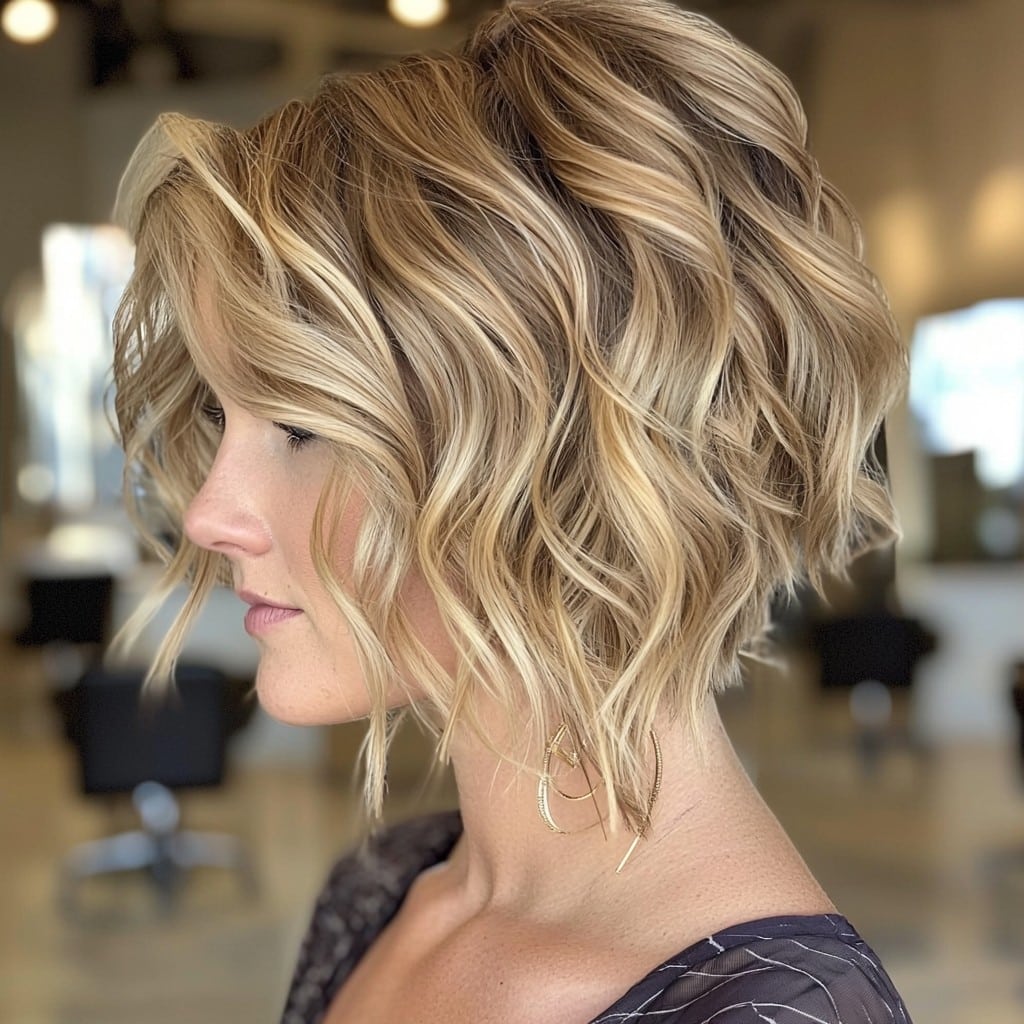 Golden Blonde Wavy Bob