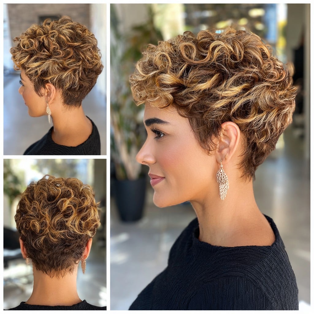Golden Brown Curly Pixie Hair