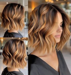 Golden Caramel Balayage Bob Hair
