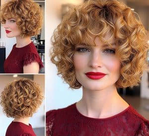 Golden Copper Curly Bob Hair