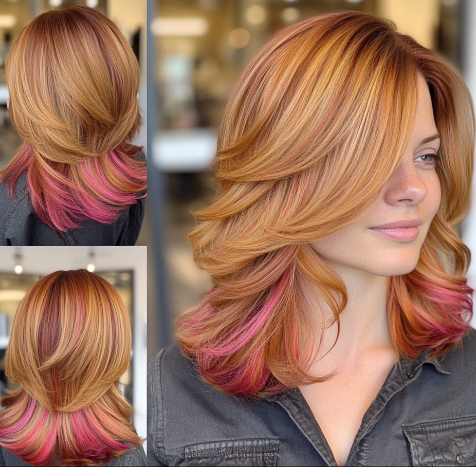 Golden Copper with Pink Peekaboo Hair