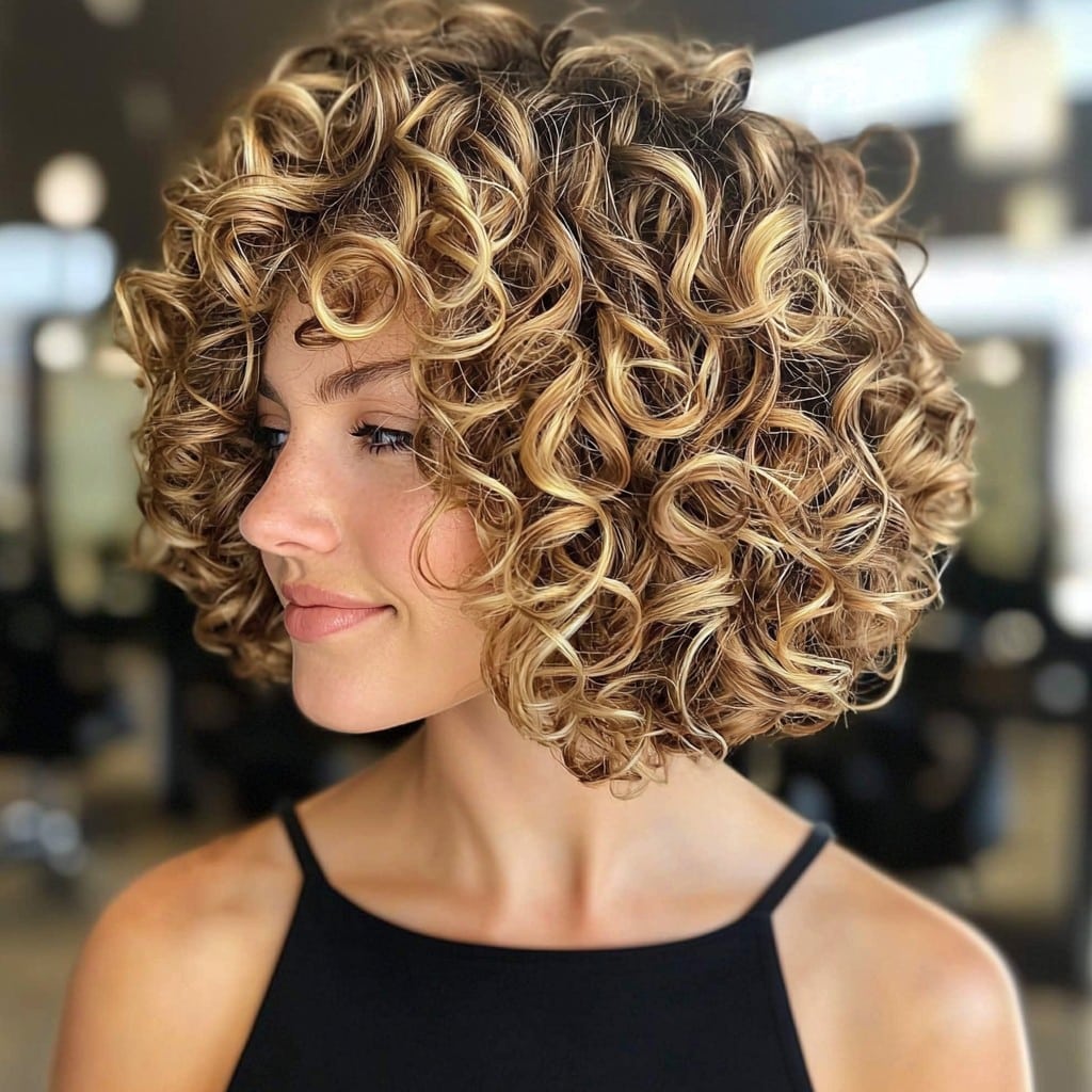 Golden Curly Bob Hair