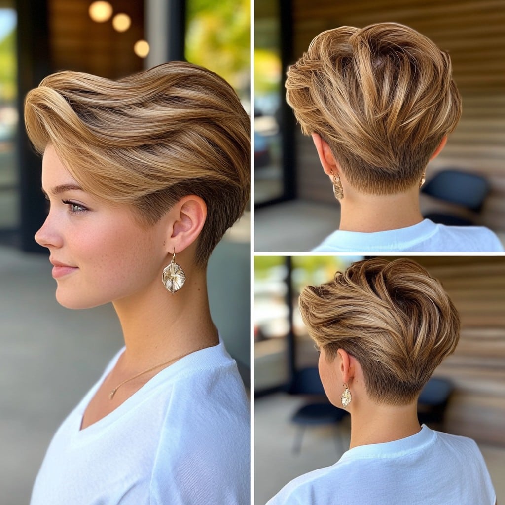 Golden Honey Brown Pixie with Soft Undercut