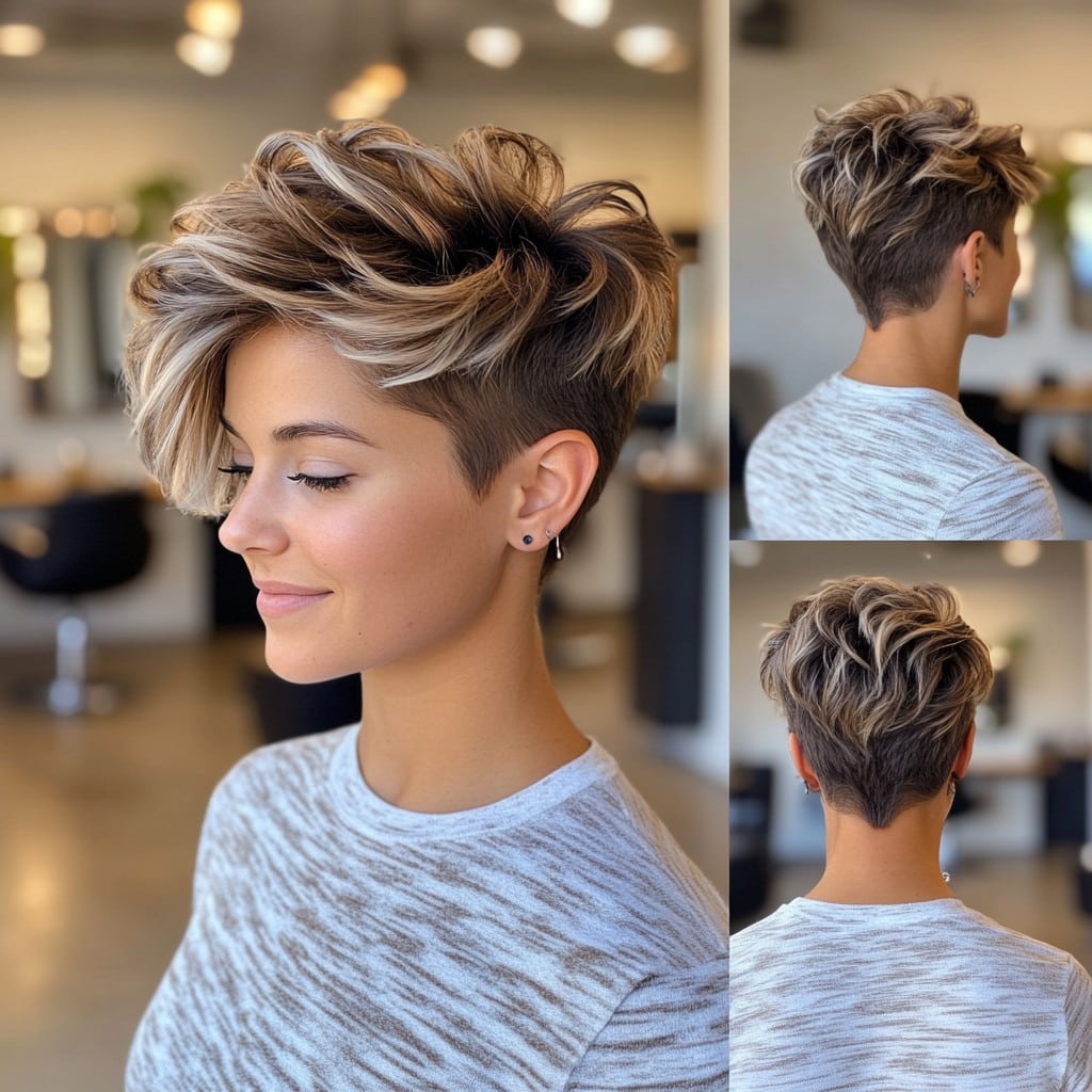 Honey Beige Pixie with Dark Undercut