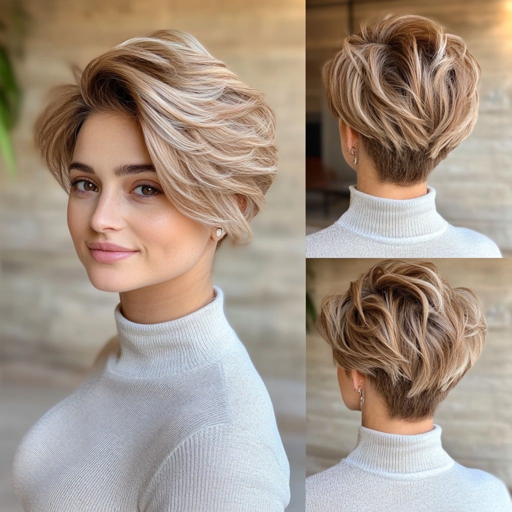 Honey Blonde Long Pixie with Soft Waves