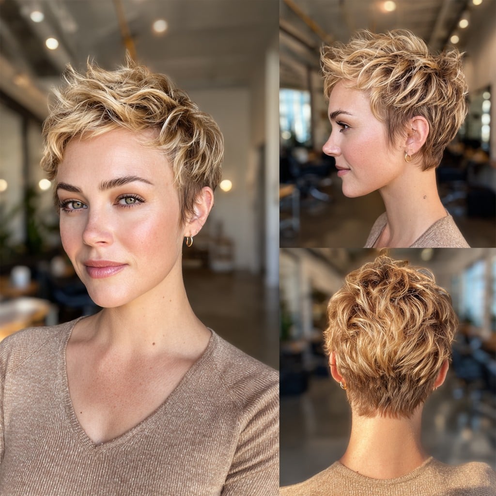 Honey Blonde Textured Pixie Hair