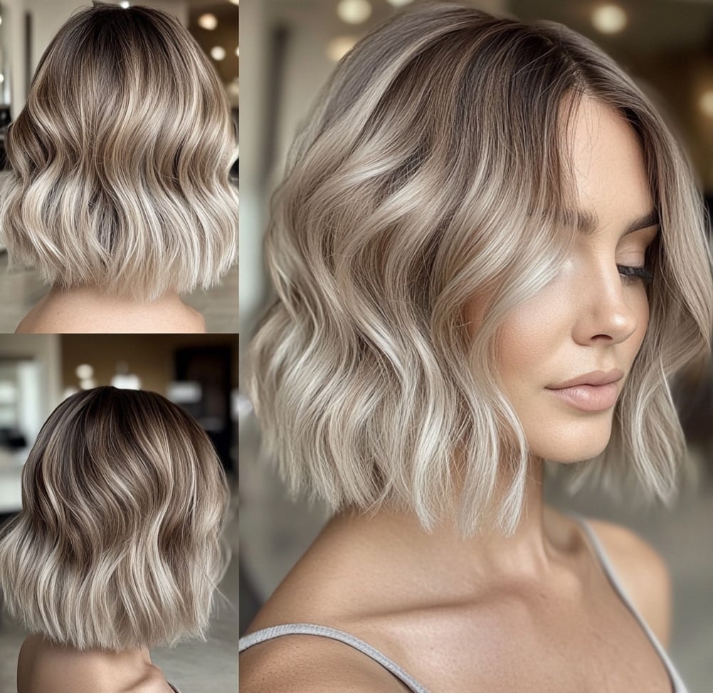 Icy Beige Blonde Wavy Bob Hair