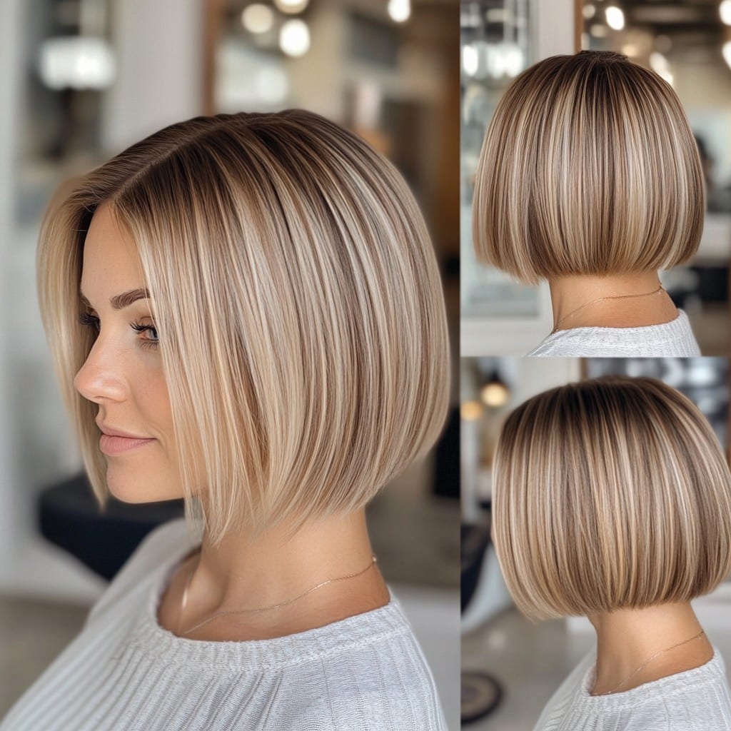 Icy Blonde Bob with Subtle Brunette Shadow