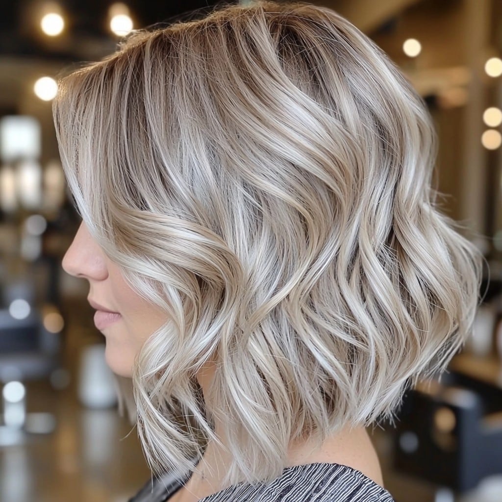 Icy Blonde Wavy Bob Hair