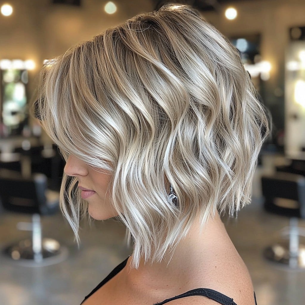 Icy Blonde Wavy Bob Hair