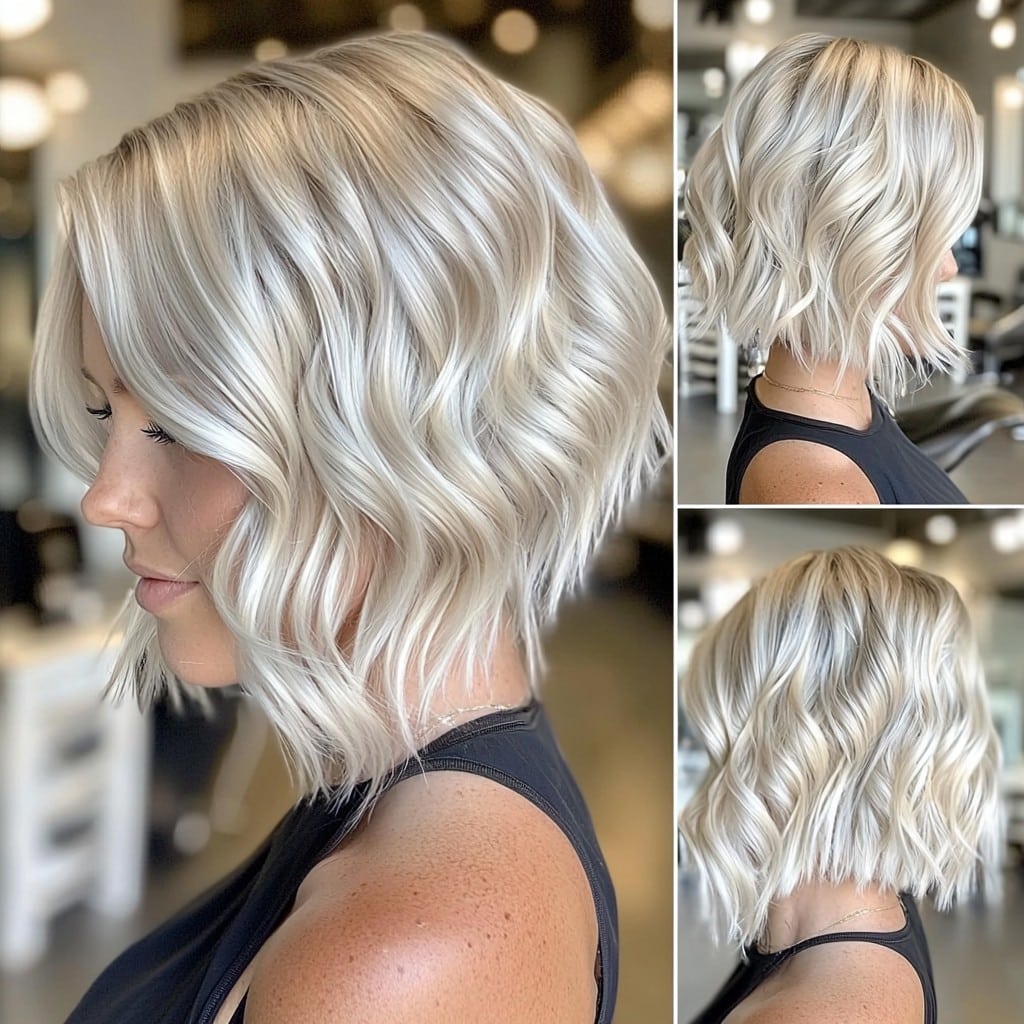 Icy Blonde Wavy Bob