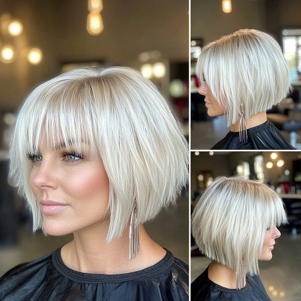 Icy Platinum Blonde Bob with Bangs