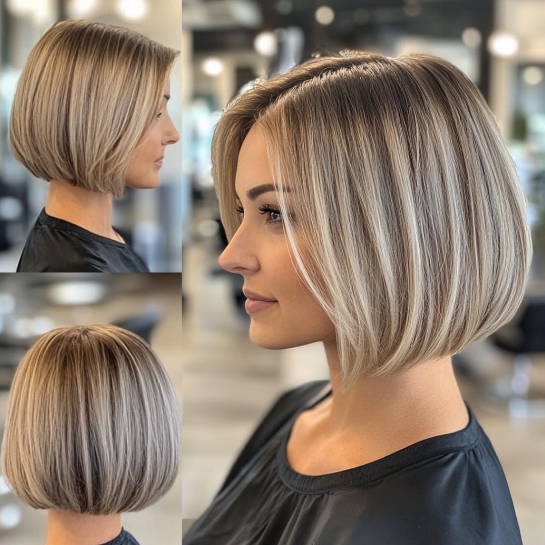 Light Ash-Grey Color with Blonde Highlights and Dark Roots