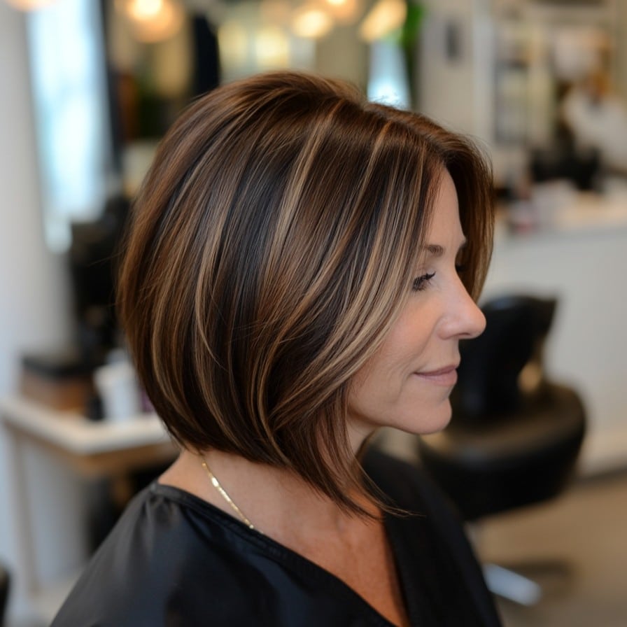 Long Stacked Bob with Caramel Highlights