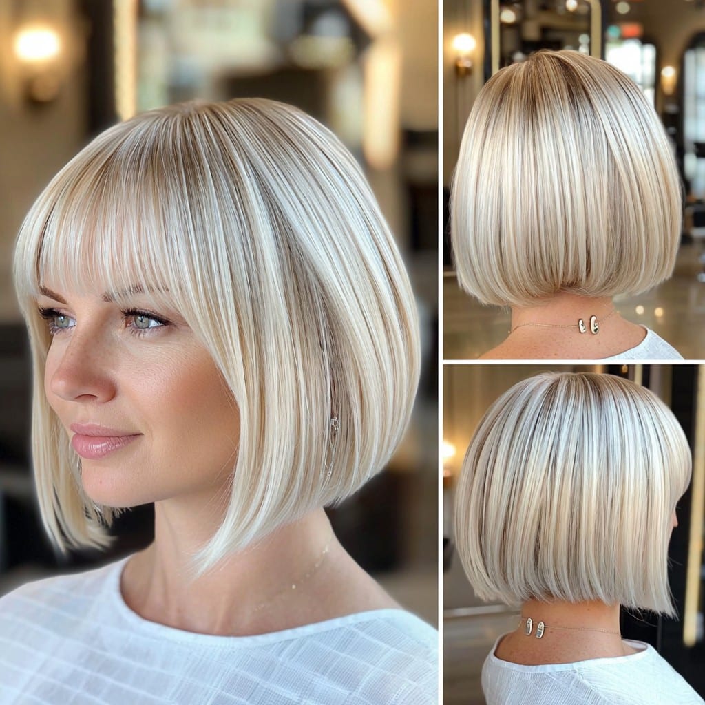 Platinum Blonde Bob with Bangs Hair